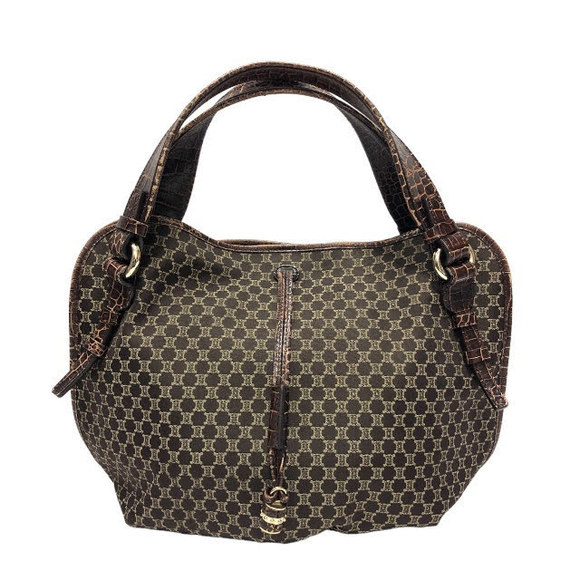 Celine Macadam Pattern Canvas Leather Tote Handbag Brown - Picture 1 of 10
